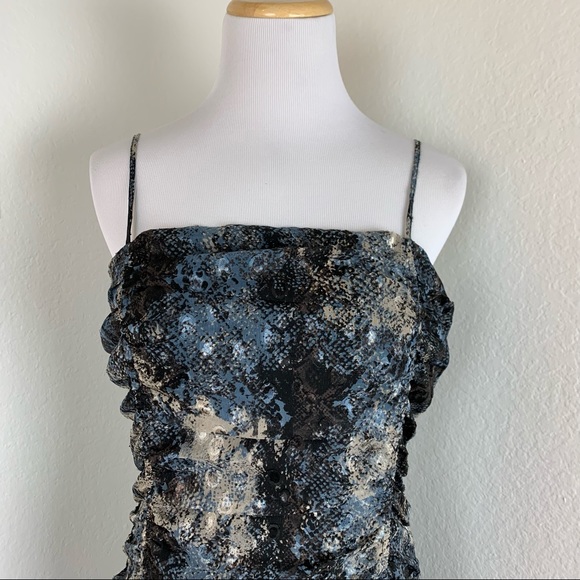 J.O.A. Just One Answer Dress Snake Print Short Ruched Size M Spaghetti strap - Picture 4 of 11